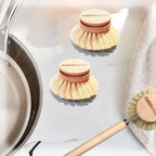 AMERWASH PLUS Classic Dish Brush Replacement Head 3 Packs, Natural Bristle Tampico Fiber for All Purpose Cleaning, Kitchen Scrubber