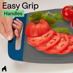 GORILLA GRIP BPA-Free Reversible Kitchen Cutting Board Set of 3, US Designed, Nonporous, Juice Grooves Catch Liquid, Slip Resistant Border, Dishwasher Safe, Durable Food Chopping Boards, Gray Blue