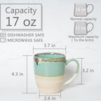 Bosmarlin Ceramic Coffee Mug Set of 4, 17 Oz, 5 Colors to Choose, Tea Cups, Dishwasher and Microwave Safe, Reactive Glaze (Green)