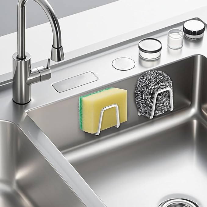 Magnetic Sponge Holder for Kitchen Sink,1 Pcs Strong Magnetic Stainless Steel Rack Stand, Kitchen Accessories, Dish Sponge Organizer, Scrubber Caddy, with Extra Magnets and Metal Plates