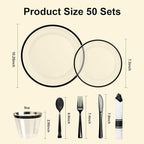BESTSTAR 350PCS Clear and Black Disposable Plates Set for 50 Guests, 100 Plastic Plates, 50 Plastic Cups, 50 Pre-Rolled Napkins with Cutlery for Graduation Party, Thanksgiving, Birthday, Halloween