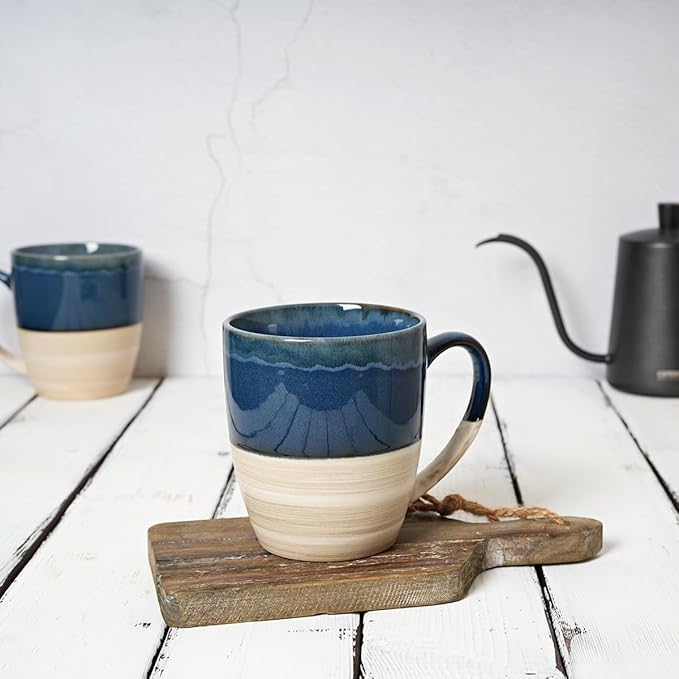 Bosmarlin Ceramic Coffee Mug Set of 4, 17 Oz, 5 Colors to Choose, Tea Cups, Dishwasher and Microwave Safe, Reactive Glaze (Deep Blue)