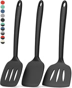 Coukre 3 Pack Silicone Spatula Set, High Heat Resistant, BPA-Free, Fish Spatula, Solid & Slotted Turner for Non-Stick Pans, Flipping Eggs, Pancakes, Fish, Burgers (3, PureBlack)