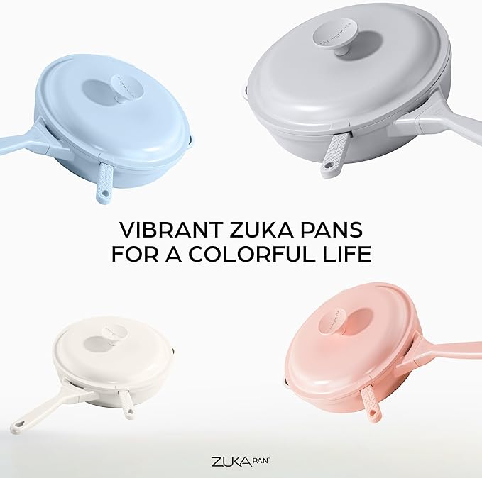 Granitestone ZUKA 10 in 1 Ceramic Pan, Large 12 Inch Saute Pan with Lid Serves as Deep Frying Pans Set with Steamer, Everyday Skillet, Non Toxic Ceramic Nonstick, Induction Oven & Dishwasher Safe