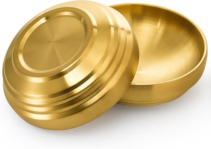 Frcctre 3 Pack 7.3 Inch Large Stainless Steel Bowls, 31 OZ Double Walled Insulated Bowls, Unbreakable Decorative Golden Bowl Serving Bowl for Salad Soup Noodle Friut Mixing, Dishwasher Safe