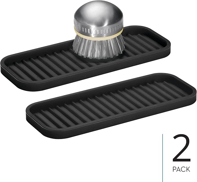 iDesign Silicone Kitchen Sink Tray for Countertops - Set of 2 - Black