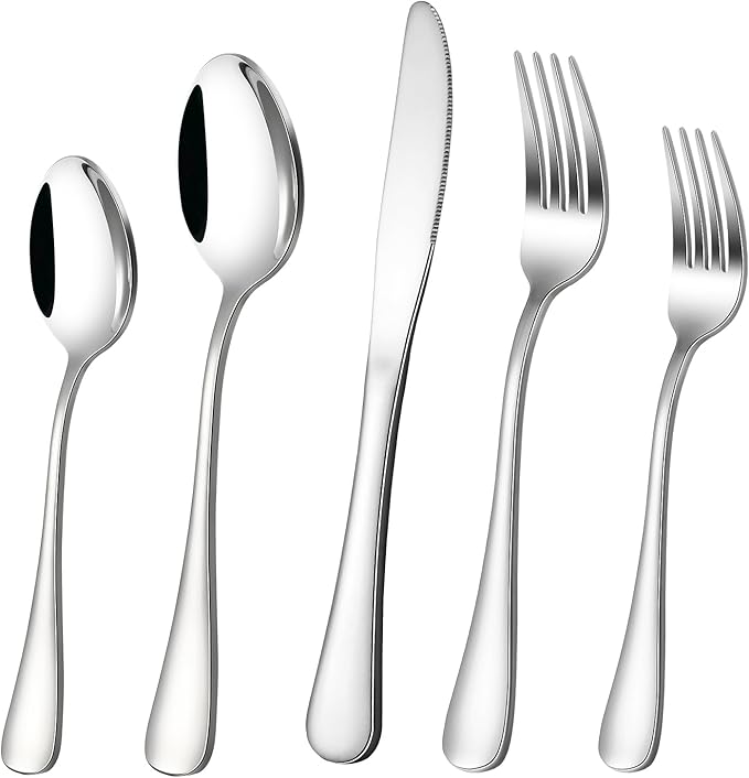 40-Piece Silverware Set, CXJY Stainless Steel Flatware Cutlery Set Service for 8, Utensils Include Knife Fork Spoon, Mirror Polished, Dishwasher Safe