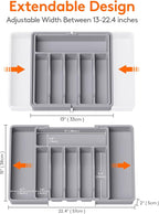 Lifewit Silverware Drawer Organizer, Expandable Utensil Tray for Kitchen, BPA Free Flatware and Cutlery Holder, Adjustable Plastic Storage for Spoons Forks Knives, 13-22 x 15", Grey