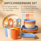 Wheat Straw Dinnerware Sets for 4, Unbreakable Dish Sets Wheat Straw Plates, Bowls, Cups Sets with Utensils, Camping Plates Set with Cups & Bowls, BPA-Free Microwave & Dishwasher Safe Dishware