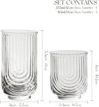 Art Deco Cocktail Glasses, Ribbed Drinking Glasses Set Of 8,14 oz Highball Glasses & 12 oz Cocktail Glasses Set, Kitchen Water Glasses Cup, Bar Tumbler Glassware Set for Beer, Juice, Whiskey, Milk