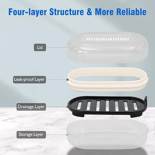 AIMAIAIMAI Soap Box, Travel Soap Container, Bar Soap Case with Removable Draining Layer - Clear Style A