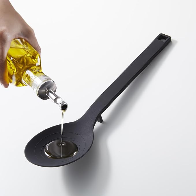 Yamazaki Home Tower Silicone Kitchen Spoon, Hygenic With Integrated Tool Rest, Floating Clean Design - Silicone