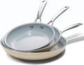 Nonstick Ceramic Frying Pans 8" 9.5" 11" Ceramic Skillets Set with Stainless Steel Handle Omelet Pans Healthy Cooking Chef Pans, PFOA Free, Cream White