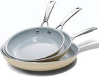 Nonstick Ceramic Frying Pans 8" 9.5" 11" Ceramic Skillets Set with Stainless Steel Handle Omelet Pans Healthy Cooking Chef Pans, PFOA Free, Cream White