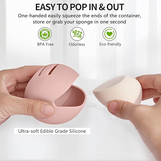 Fauxomor Makeup Sponge Holder,4PCS Double-sided Breathable Silicone Beauty Make Up Blender Case for Travel,Shatterproof Makeup Sponge Travel Case for All Sponges Easy Carry,Grey+Khaki+Pink+Pink