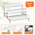 Lifewit 3 Tier Serving Tray, 36 x 17 cm/14 x 6.5 White Plastic Tiered Food Serving Platters, Tiered Tray Stand for Party with Black Collapsible Metal Stand, Dessert Display Stand for Cookies/Crackers
