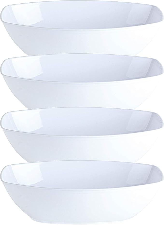 PLASTICPRO Disposable Oval Serving Bowls, Party Snack or Salad Bowl, 72-Ounce, Plastic (4, WHITE BOWLS)