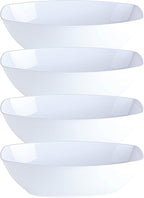PLASTICPRO Disposable Oval Serving Bowls, Party Snack or Salad Bowl, 72-Ounce, Plastic (4, WHITE BOWLS)