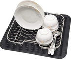 ZLR 2 Pcs Large Silicone Dish Drying Mat (16" x 18") - XL Heavy Duty Drainboard Mat for Pots, Pans & Family Loads - Heat Resistant Trivet & Counter Protector, Easy Clean (Black)