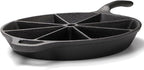 WUWEOT Cast Iron Wedge Pan, Round Corn Bread Skillet, 8-edges Biscuit Pan Mini Cake Pan with Long Handle for Scones, Corn Stick, Muffins, Cupcakes and Brownies