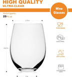 LUXU Stemless Wine Glasses(Set of 6)-20 oz,Crystal Wine Cups for Red or White Wine,Large Water Juice Glasses,No Stem Glass Beverage Cups,Clear Drinking Tumblers for Any Occasion