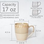 Bosmarlin Ceramic Coffee Mug Set of 4, 17 Oz, 5 Colors to Choose, Tea Cups, Dishwasher and Microwave Safe, Reactive Glaze (Brown Grey)