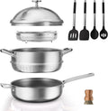 FogDream Titanium Non Stick Frying Pan, 10in Tri-Ply Stainless Steel Deep Saute Pan, 10 Piece All-in-One Cookware Set, Stay Cool Handle, Dishwasher & Oven-Safe,Induction Compatible,Silver