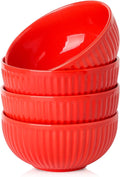 Hasense Large Ceramic Serving Bowls 42 Oz - 7 Inch Salad Bowl Set of 4 for Kitchen,Modern Ribbed Porcelain Dishes for Entertaining,Soup,Pho,Pasta,Cereal, Noodle - Dishwasher & Microwave Safe, Red