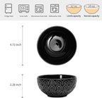 Sureasy Ceramic Ice Cream Bowls, 12oz Embossed Dessert Bowls Set, 4.6 Inch Stoneware Small Bowls for Snack, Sauce, Fruits, Microwave and Dishwasher Safe, Set of 4, Black