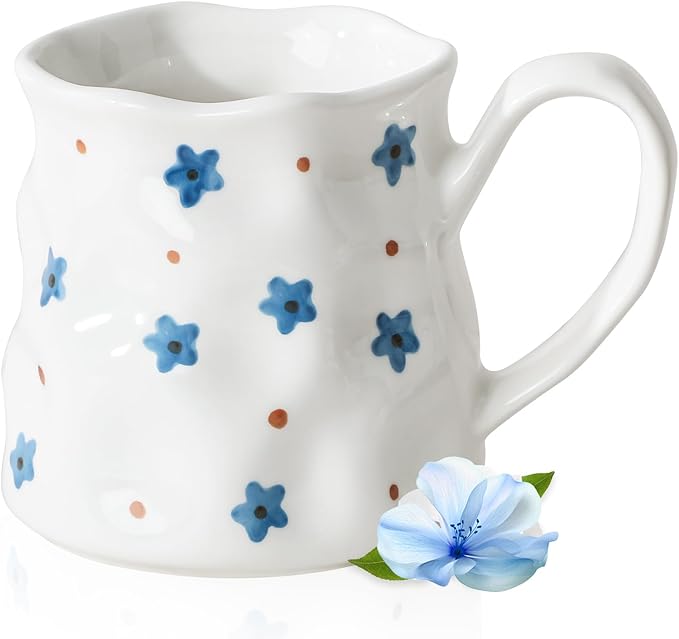 Ceramic Coffee Mug For Women,14 oz Cute Mug,Creative Star Large Tea Cup,Ceramic Mug,Hand-Painted Coffee Cup