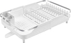 Better Houseware Expandable Dish Drying Rack - Space-Saving Stainless Steel Dish Racks for Kitchen Counter with drainboard and Detachable Cutlery Holder, Large, White