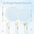 DaYammi 150Pcs Blue Plastic Plates with Gold Rim,Disposable Blue Party Plates Include 30 Dinner Plate,30 Salad Plate,30 Forks,30 Knives,30 Spoons,Fancy Disposable Platos for Party,Wedding,Baby Shower