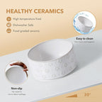 Havniva Ceramic 8.2inch Raised Double-Bowl Set with Acacia Wooden Stand, Food & Water Bowls for Large Breed Dogs, Weighted Dog Dishes, Pet Bowl (60 oz)