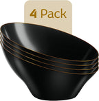 PLASTICPRO Angled Plastic Bowls Disposable Large Plastic Black Serving Bowls with Gold Rim for Party for Appetizer Salads Pack of 4