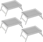 Youpehom Bed Tray Table with Folding Legs, Bamboo Breakfast in Bed for Kitchen Serving Tray, Sofa, Eating, Used As Laptop Desk Snack Tray (4 Pack, White Color)