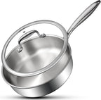EWFEN Tri-Ply Stainless Steel Frying Pan 3QT, 10 Inch Deep Frying Pan with lids, Skillet, Induction Cooking Pan, Dishwasher and Oven Safe, Fast & Even Heat, Heavy Duty and Detachable Handle