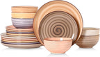 Selamica Ceramic Plates and Bowls Sets,18 Pieces Dinnerware Sets for 6,Dishwasher & Microwave Safe dish set,Family & Holiday Dining, Maillard