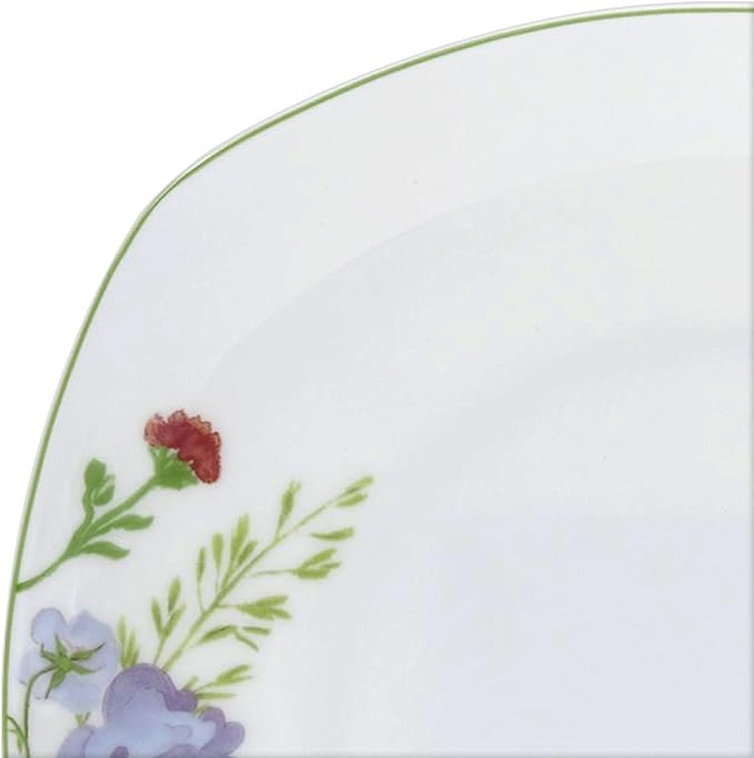 Mikasa Wildflower Garden Dinnerware Set, 16-Piece Bone China Dishes Service for 4, Square Plates and Bowls Set with Mugs, Floral Design, Dishwasher and Microwave Safe