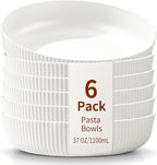 HOMQUEN Pasta Bowls Set of 6, 37oz Salad Bowls White Soup Bowls, Large Pasta Serving Bowls, Unbreakable Plastic Dinner Bowls, Dinnerware Sets,Valentines Day Gift, Dishwasher Safe (White)