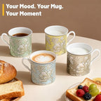 Ceramic Coffee Mugs Set of 4, 12 Oz Floral Pattern, Microwave and Dishwasher Safe, Comfortable Handles, Gifts for Women and Men, for Coffee, Tea, Latte, Cappuccino