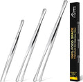 HOTEC Kitchen Tweezers Tongs Stainless Steel Professional Chef Tweezers, Set of 3-6.3", 10" and 12inch Food Tongs for Cooking, Repairing, Dessert, BBQ, Meat, Pasta
