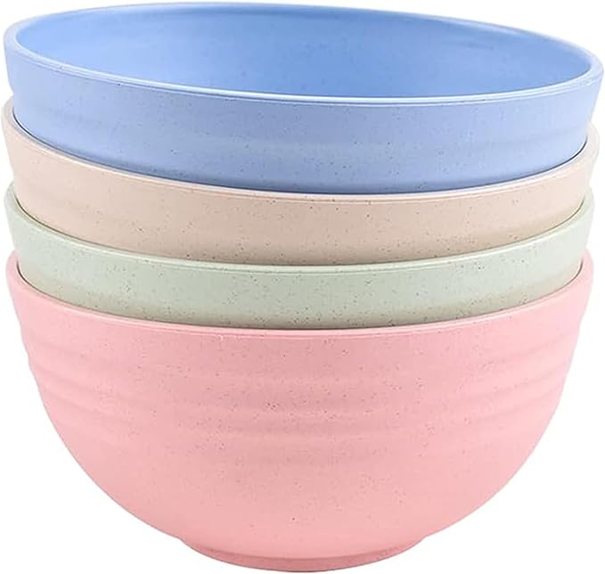 Unbreakable Cereal Bowls 24 OZ Reusable Wheat Straw Bowl Set of 4, Microwave & Dishwasher Safe, BPA Free Dinner Bowls for Rice Noodle Snack Salad Fruit, Lightweight Soup Bowls