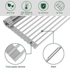HANZENMA Roll Up Dish Drying Rack Over The Sink Kitchen Roll Up Sink Drying Rack Multipurpose Foldable Sink Drying Mat, Heat-Resistant, Anti-Slip & Anti-Rust Dish Rack for Kitchen, 20.5" x 13", Grey