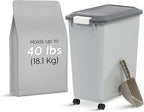 IRIS USA Dog Food Storage Container with Wheels, Airtight Lid, 2-Cup Scoop, Up to 40 Pounds Pet Food Storage, Built in Scoop Storage in Lid, Versatile Pet Food Bin, Portable, BPA Free, Gray/Dark Gray