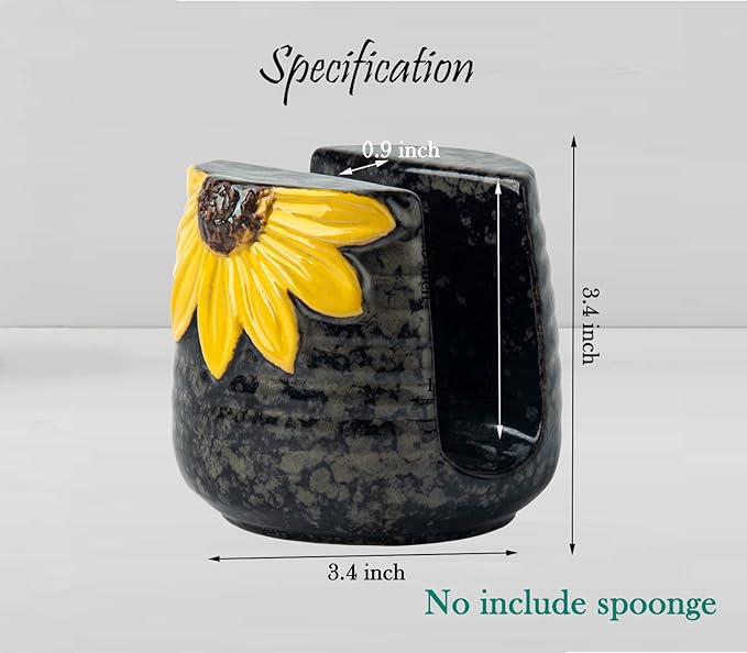 Sunflower Sponge Holder for Kitchen Sink Dish Sponges Holder Fall Autumn Theme Ceramic Kitchen Sink Sponge Holder Yellow Sink Caddy Kitchen Sink Organizer Decor