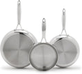 GreenPan Valencia Pro Tri-Ply Stainless Steel 8", 9.5" & 11" Frying Pan Skillet Set, Induction Ready, Mirror Finish, Dishwasher Safe & Oven/Broiler Safe to 600F, Compatible with All Cooktops
