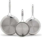 GreenPan Valencia Pro Tri-Ply Stainless Steel 8", 9.5" & 11" Frying Pan Skillet Set, Induction Ready, Mirror Finish, Dishwasher Safe & Oven/Broiler Safe to 600F, Compatible with All Cooktops