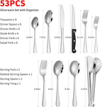 53PCS Silverware Set for 8 with Flatware Drawer Organizer, Stainless Steel Cutlery Set with Steak Knives, Include Spoons and Forks Set & Serving Utensils, Dishwasher Safe, Heavy Duty, Silver
