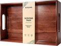 Acacia Wood Serving Tray with Handles, 17 x 12 Inch Large Wooden Tray for Food & Drinks, Coffee Table, Ottoman, Breakfast in Bed – Includes Free Leather Mat