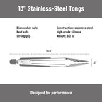 Misen Kitchen Tongs - Dishwasher Safe, Heavy Duty - Precision Stainless Steel Grilling Tool - Heat Resistant - Perfect for Serving and Air Frying - 13 Inch | Gray